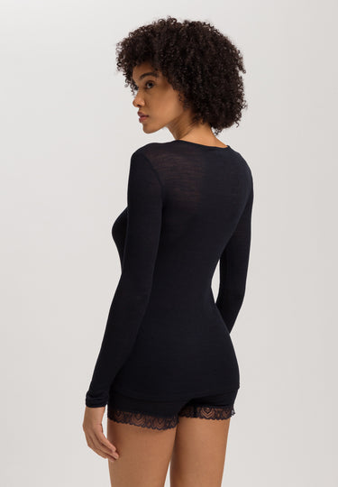 Woolen Lace Lace Trim Wool And Silk Top | Black 70830-019